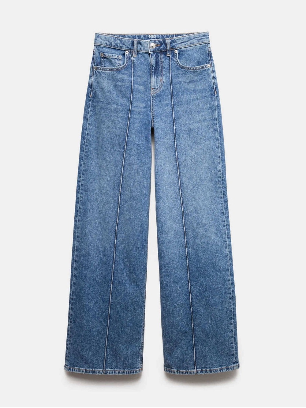Blue Flared Wide-Leg Jeans with Front & back Seams